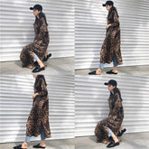 Leopard print shirt dress long sleeve causal loose split dress Fashion summer streetwear Button up korean dresses vestidso